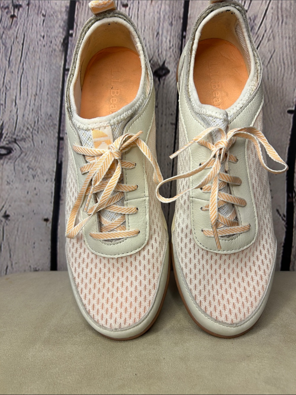 LLBean womens Vacationland sneakers size 11 medium. Cream and peach color